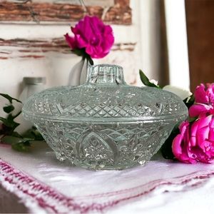Vintage Roses Hearts Glass Candy Dish With Lid